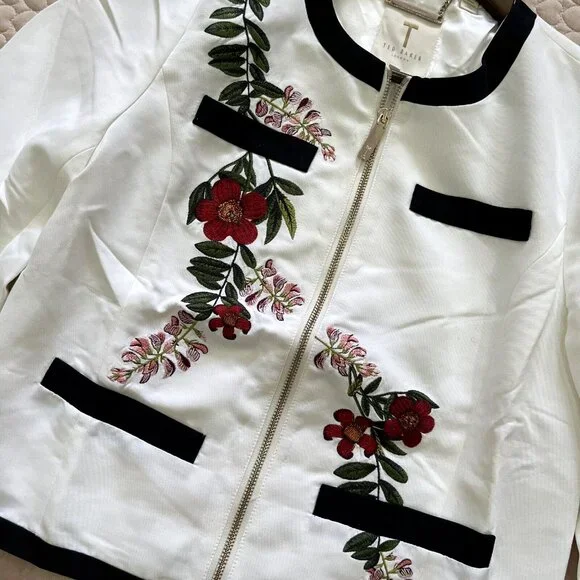 NWOT Ted Baker London Ruffle Cuff Embroidered Jacket Size 1 $395